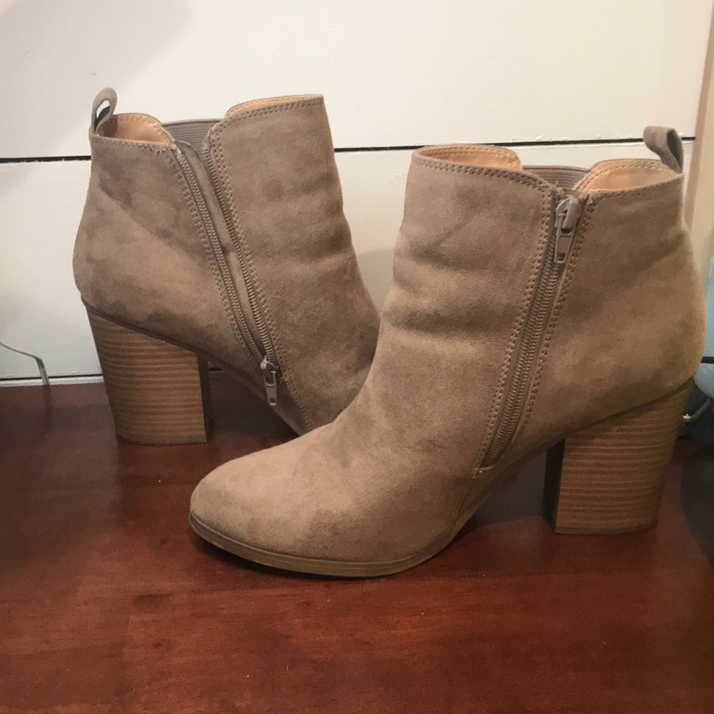 Light brown velvet high heel boots